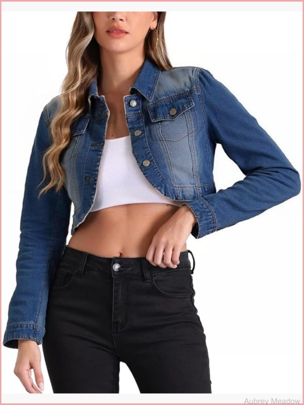 Cropped Denim Jacket Long Sleeve Button Down Short Jean Jacket